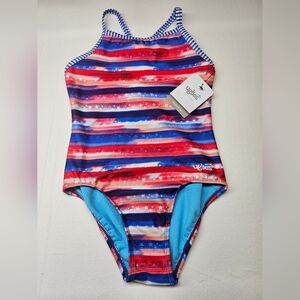Uglies Girls One Piece‎ Swimsuit Patriotic Stars Stripes Gingham Straps NWT NEW